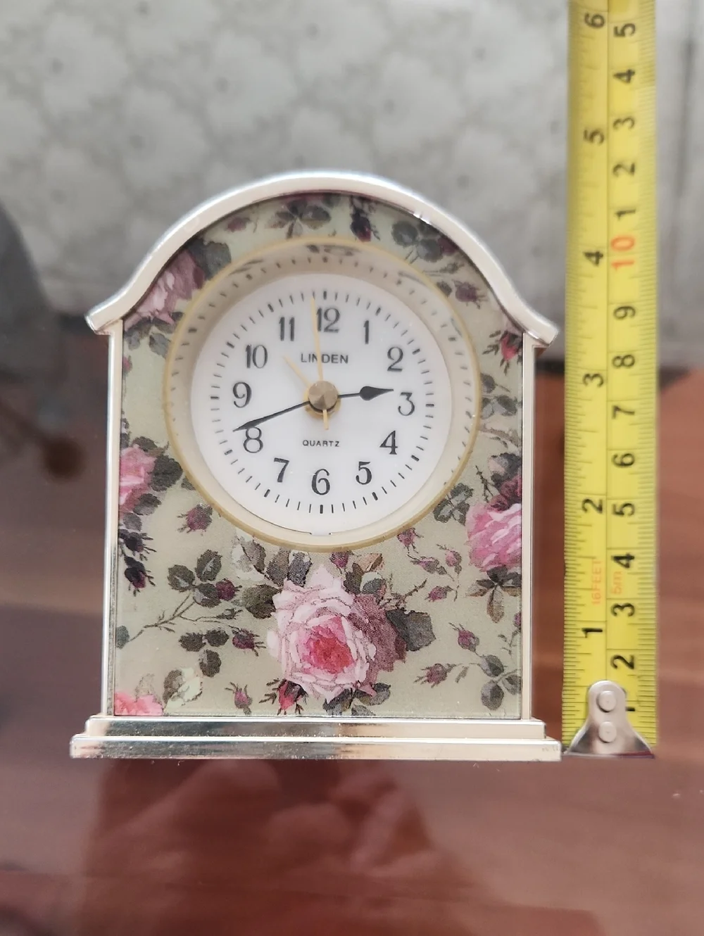 Vintage Linden Rose-Print Pink and Cream Clock